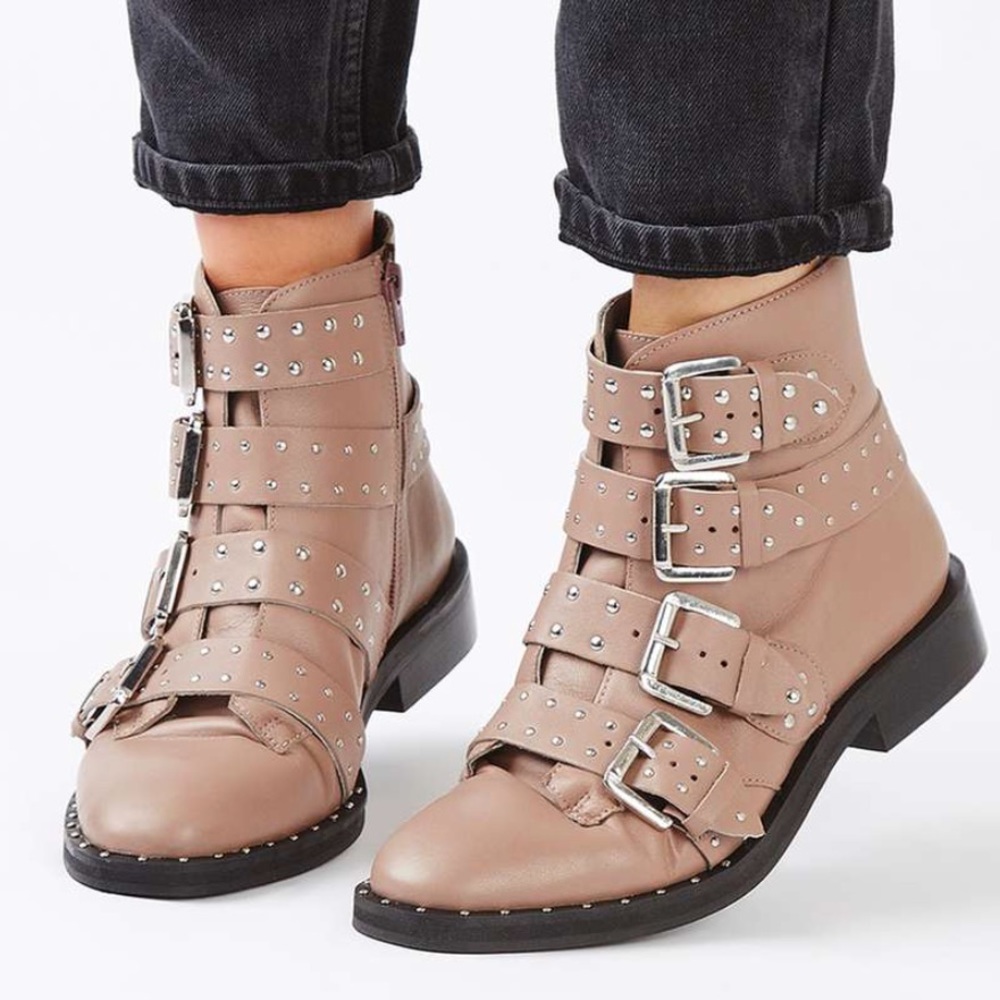 NWOT Topshop Amy Studded Tank Ankle Boots